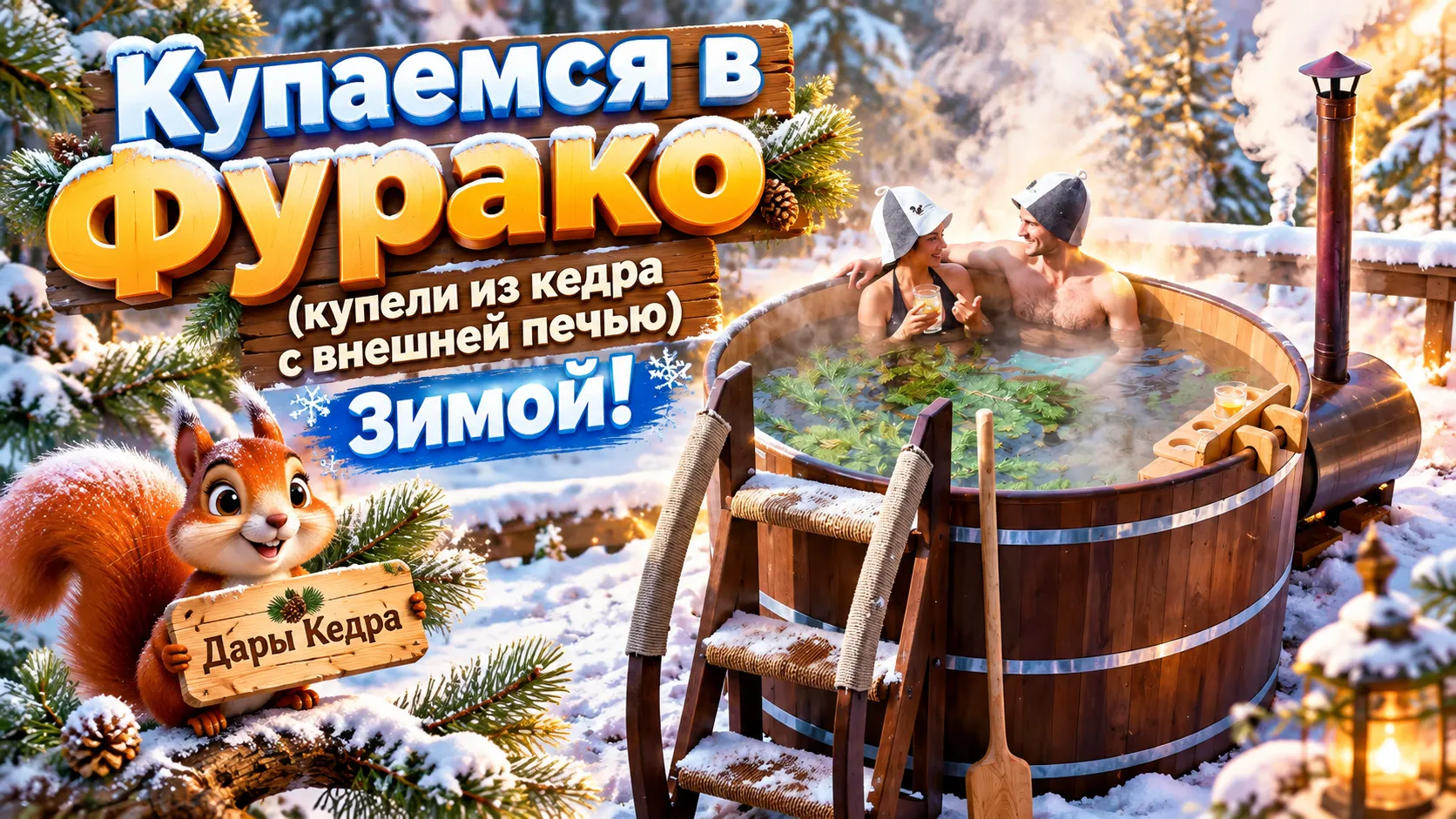 Фурако круглая из кедра с внешней печью