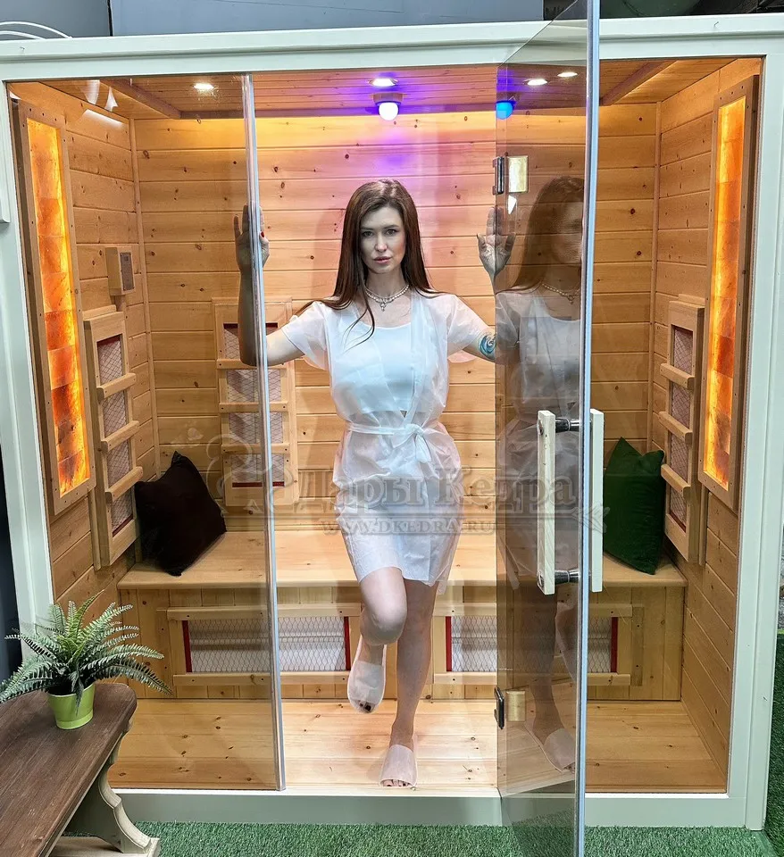 Трёхместная инфракрасная сауна кабина из кедра с керамическими излучателями