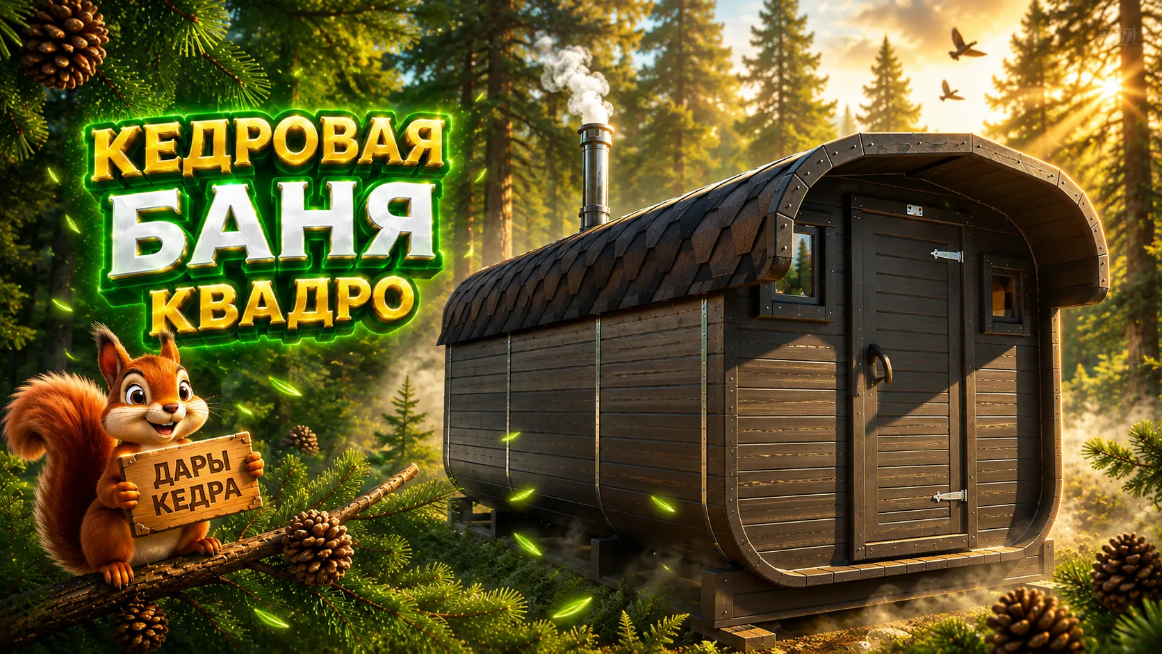 Баня-бочка квадро из кедра с козырьком (все размеры)