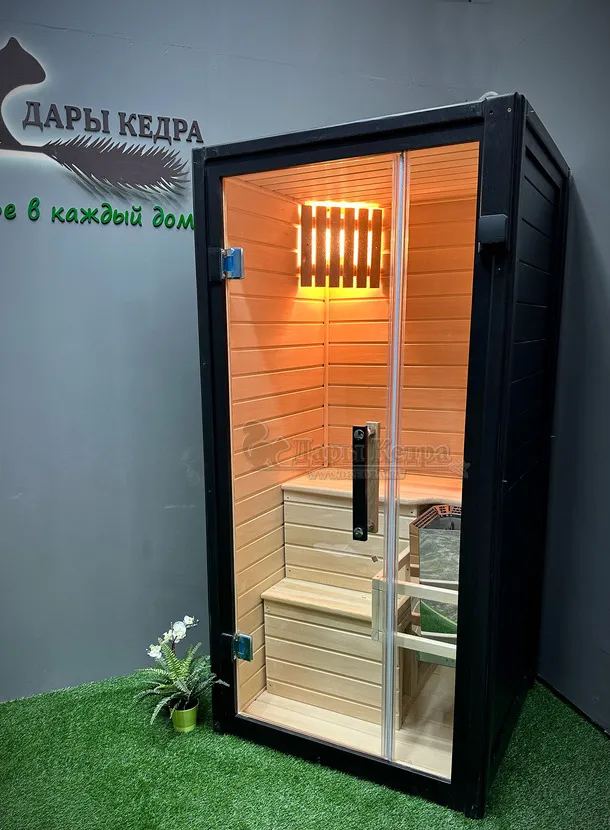 Одноместная прямая финская «Элит» сауна кабина из кедра и липы с электрокаменкой