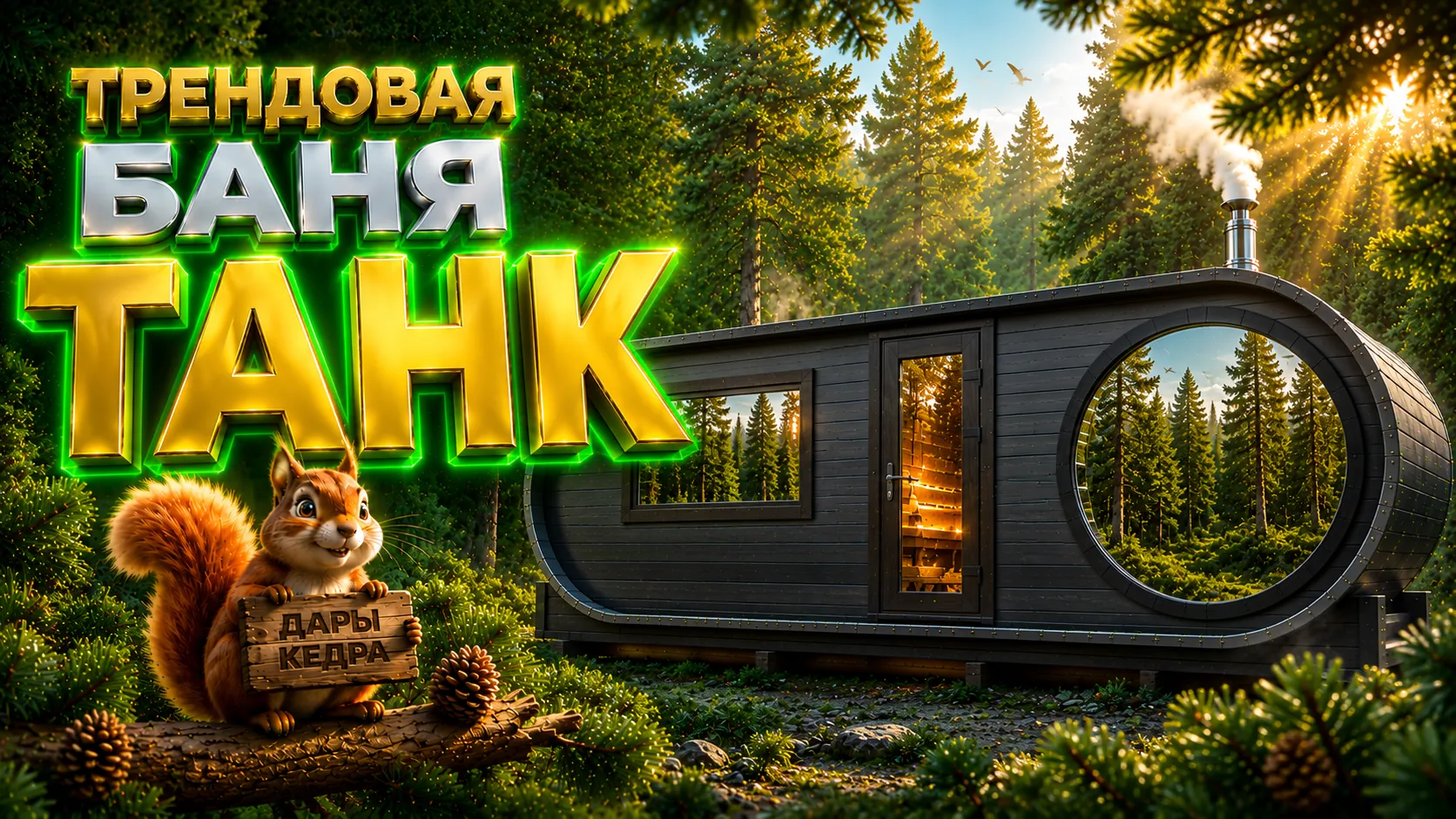 Баня-бочка «Танк» из кедра 6х2,2 метра